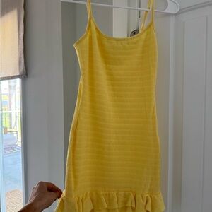 Yellow Ruffle-Hem Spaghetti Strap Dress